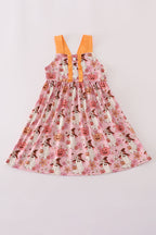 Pink pumpkin ghost print ruffle dress