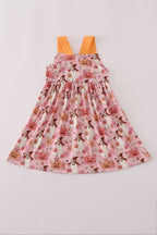 Pink pumpkin ghost print ruffle dress