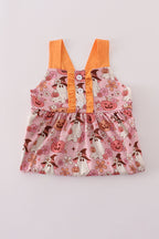 Pink pumpkin ghost print ruffle dress