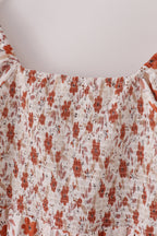 Fall floral print smocked mom dress