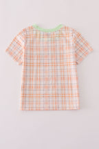 Orange pumpkin embroidery plaid top