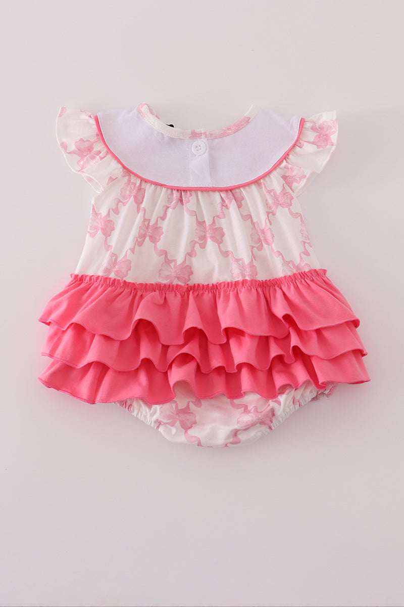 Pink bow tie embroidery ruffle bubble