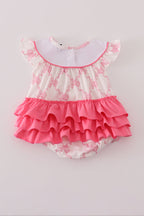 Pink bow tie embroidery ruffle bubble