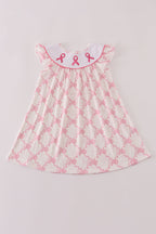 Pink bow tie embroidery ruffle dress