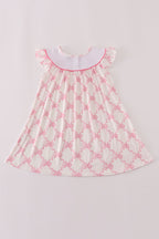 Pink bow tie embroidery ruffle dress