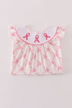 Pink bow tie embroidery ruffle dress