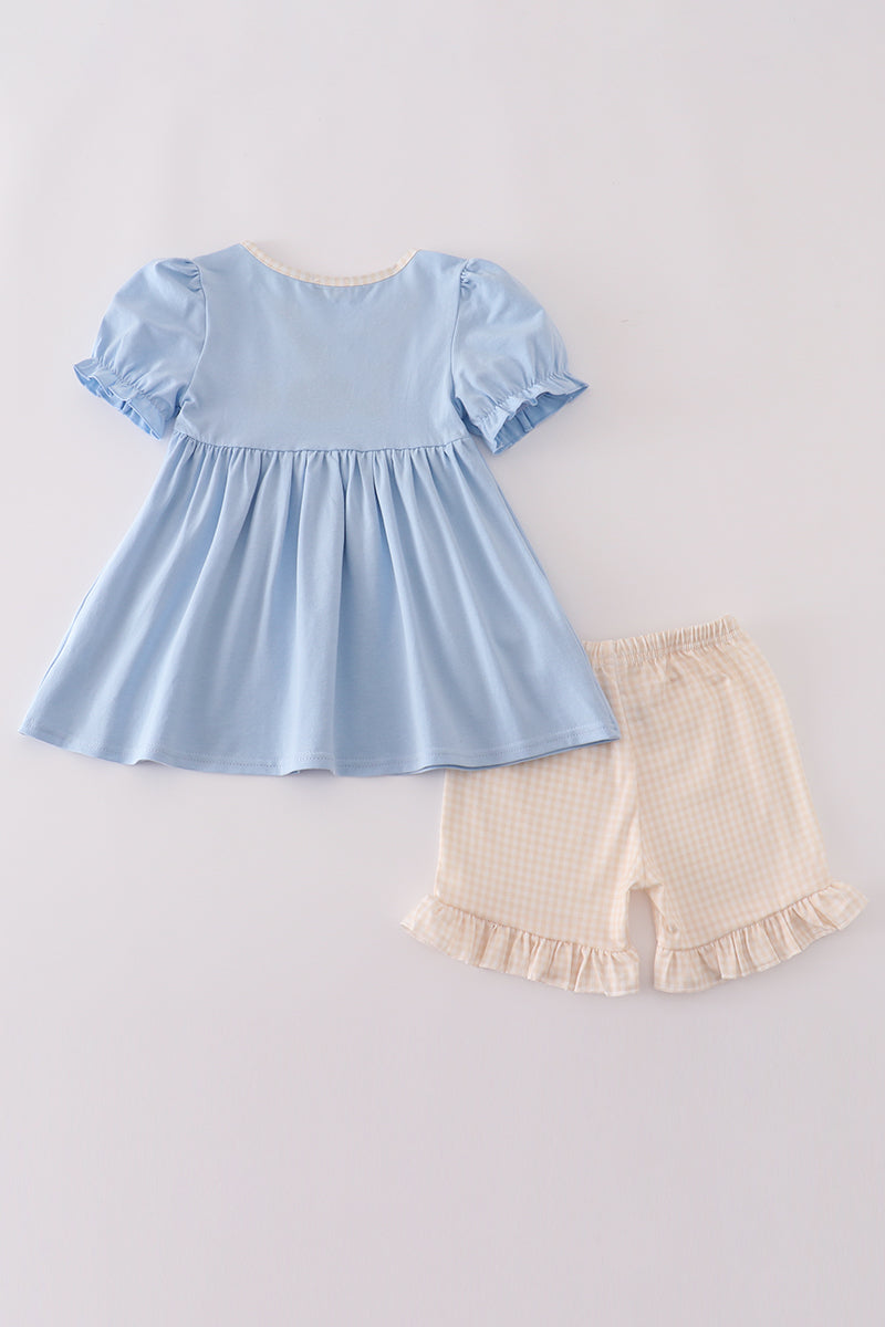 Blue pumpkin french knot ruffle shorts set