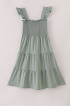 Sage smocked tiered mom dress