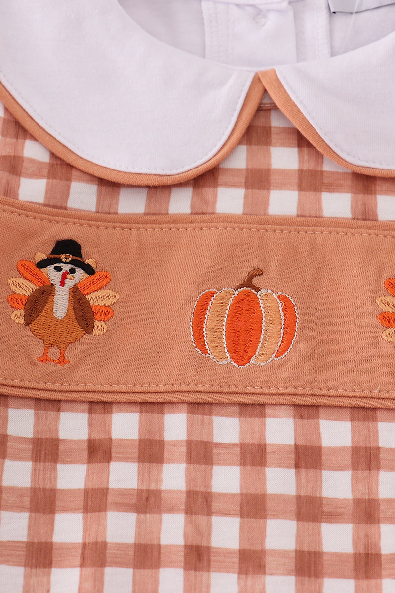 Fall floral print turkey pumpkin embroidery 3pc set