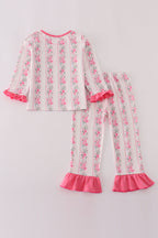 Pink floral print pants set