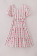 Pink floral print tiered mom dress