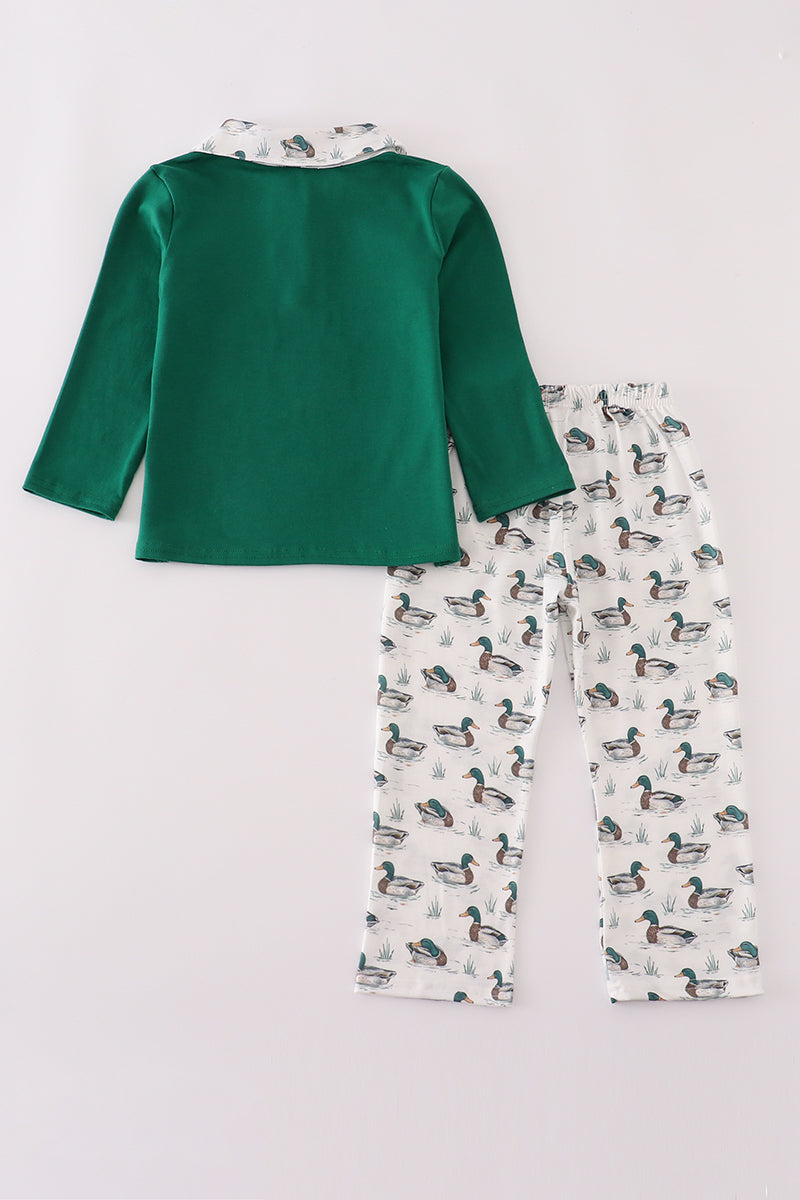 Green duck print pants set