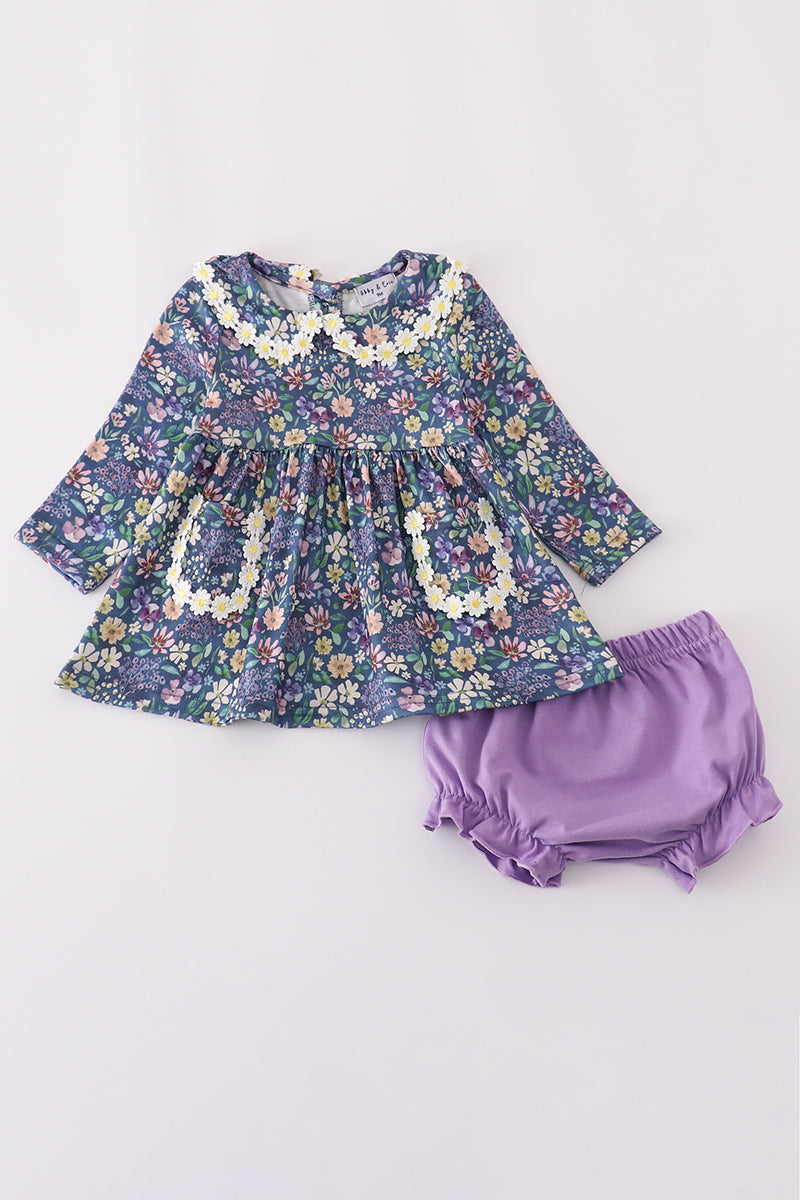 Purple floral lace bloomer set