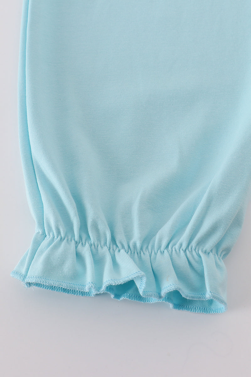 Blue bow & lace print ruffle pants set