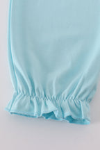 Blue bow & lace print ruffle pants set