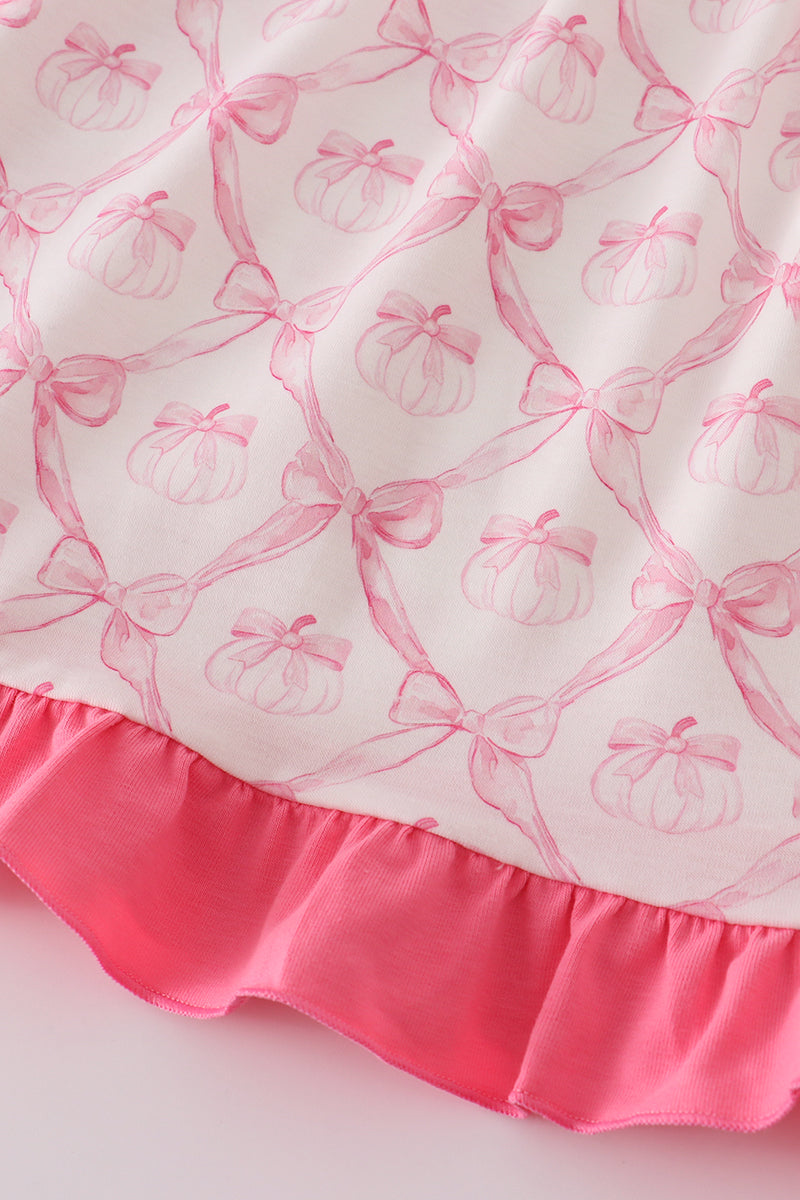 Pink bow tie pumpkin print dress