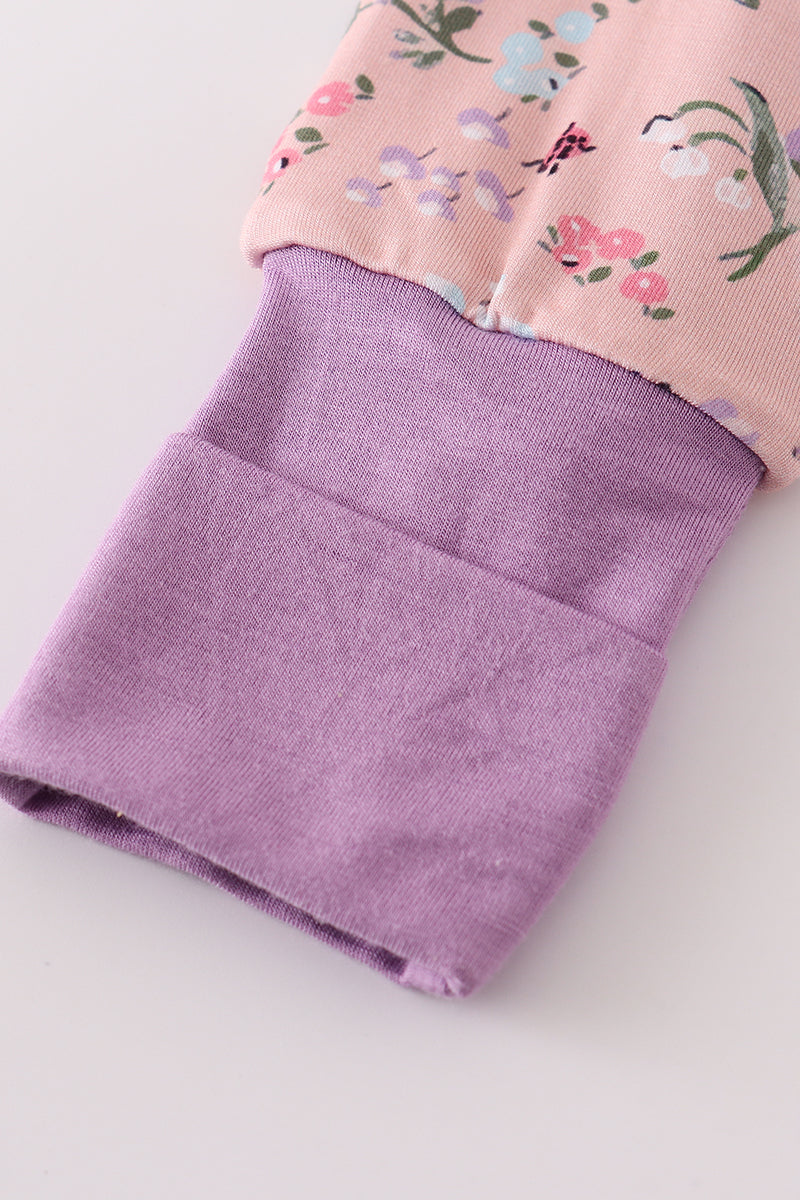 Purple floral print bamboo pajamas romper