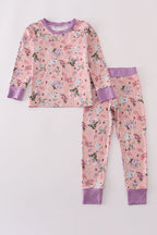 Purple floral print bamboo pajamas pants set