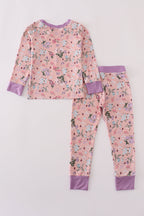 Purple floral print bamboo pajamas pants set