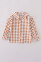 Orange gingham button down shirt