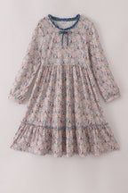 Blue floral print ruffle mom dress