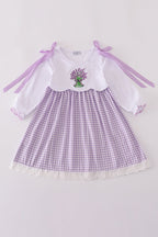 Lavender ribbon lace embroidery gingham dress
