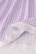 Lavender ribbon lace embroidery gingham dress