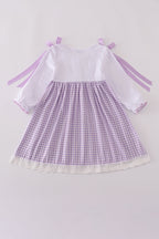 Lavender ribbon lace embroidery gingham dress