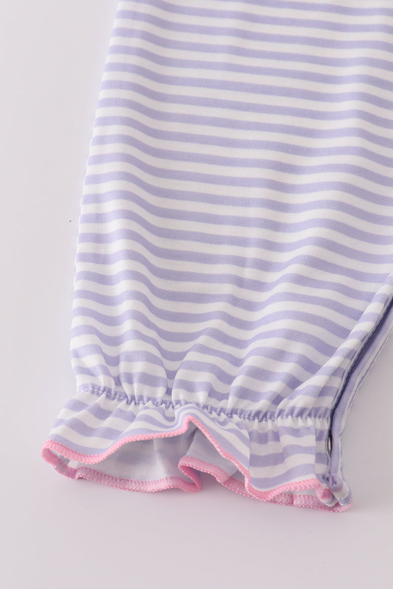 Purple puppy french knot stripe romper