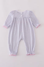 Purple puppy french knot stripe romper