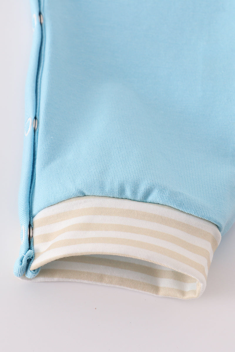 Blue puppy french knot romper