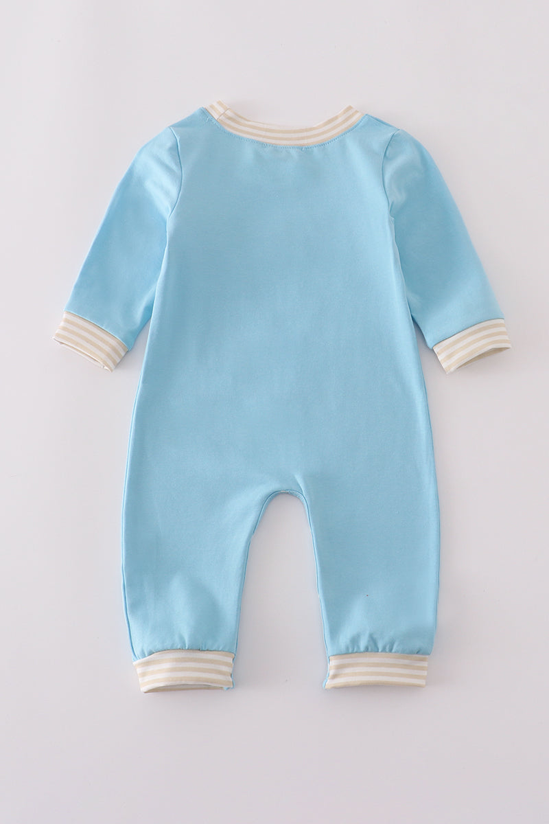 Blue puppy french knot romper