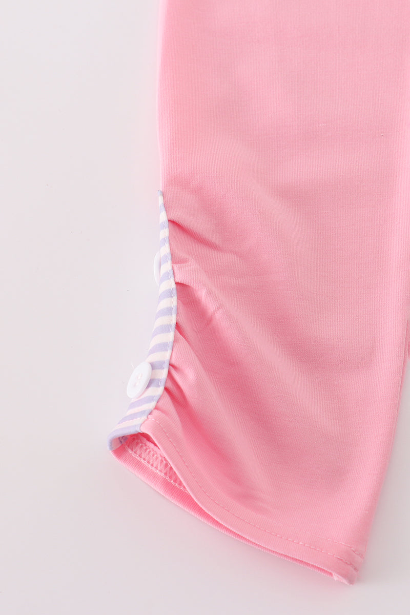 Purple puppy french knot stripe pants set