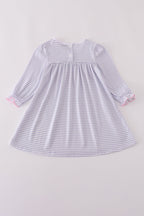 Purple puppy french knot stripe dress