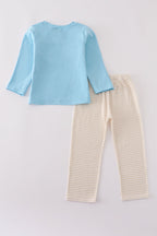 Blue puppy french knot pants set