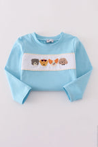 Blue puppy french knot pants set