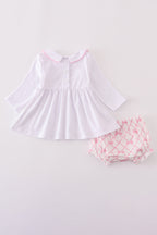 Pink bow smocked bloomer set
