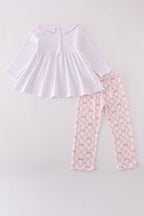 Pink bow smocked pants set