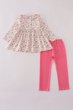 Pink rose hand smocked pants set