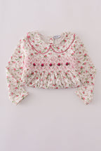 Pink rose hand smocked pants set