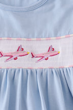 Blue airplane embroidery stripe ruffle pants set