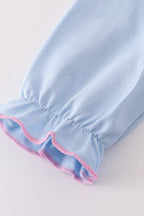 Blue airplane embroidery stripe ruffle pants set