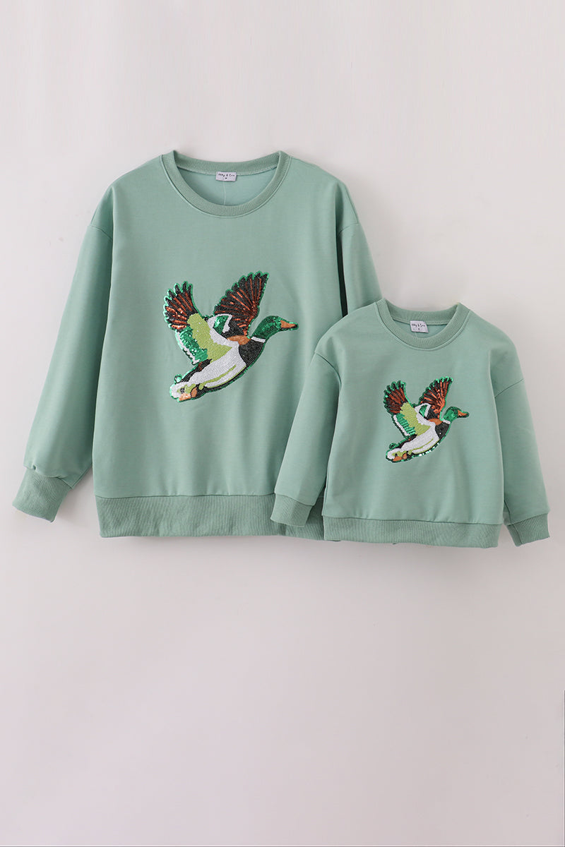 Sage duck sequin mom&me top