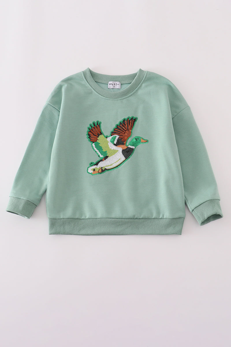 Sage duck sequin mom&me top