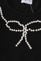 Black pearl bow corduroy skorts set