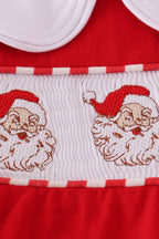 Red santa claus smocked stripe pants set