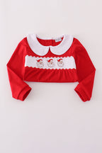 Red santa claus smocked stripe pants set
