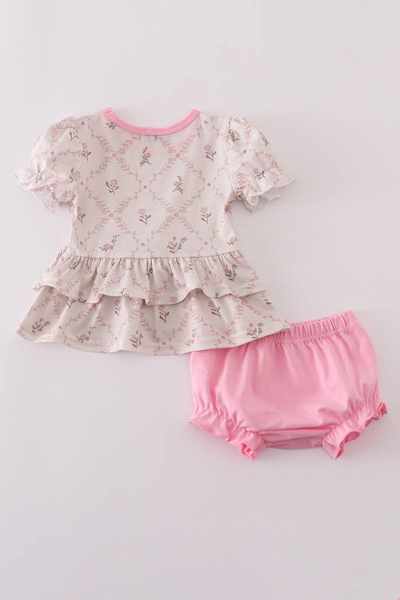 Pink floral print ruffle bloomer set