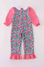 Blue christmas tree smocked ruffle jumpsuit set