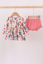 Red nutcracker print bloomer set